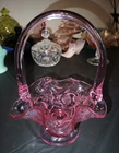 Vintage Fenton Dusty Rose Pink Glass Inverted Strawberry Basket Ruffled 7" Tall