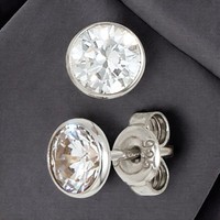 Ohrstecker Rund 925 Sterling Silber Rhodiniert 2 Zirkonia Ohrringe