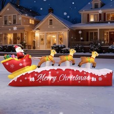 12FT Christmas Inflatables Santa Sleigh and Reindeer Outdoor Decoration, Gian...