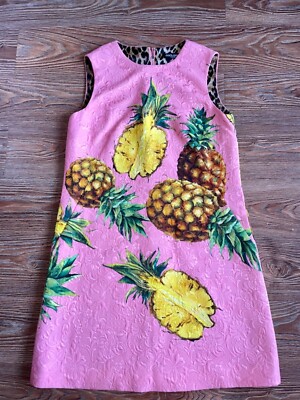 dolce and gabbana pink pineapple dress Dolce & Gabbana Pineapple-print Silk-chiffon Halterneck Dress In Pineapple Print