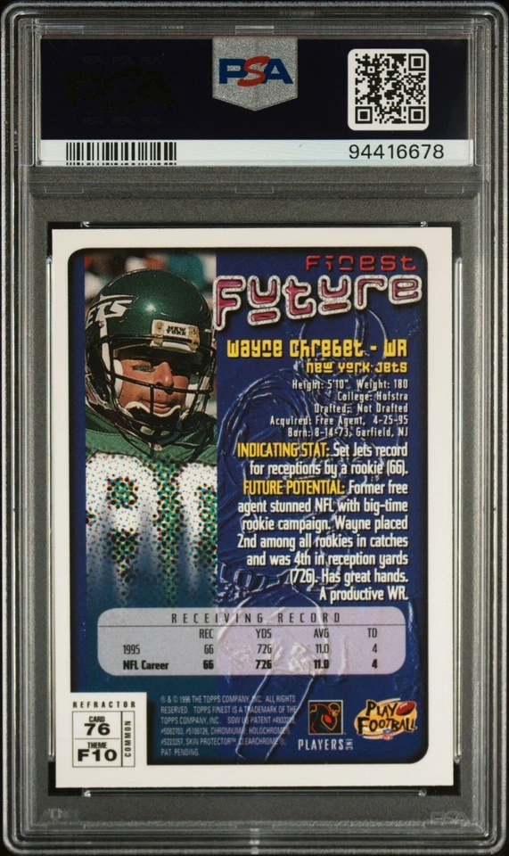 WAYNE CHREBET 1996 Finest REFRACTOR w/ Coating Jets #76 MINT PSA 9 - Image 2 of 2