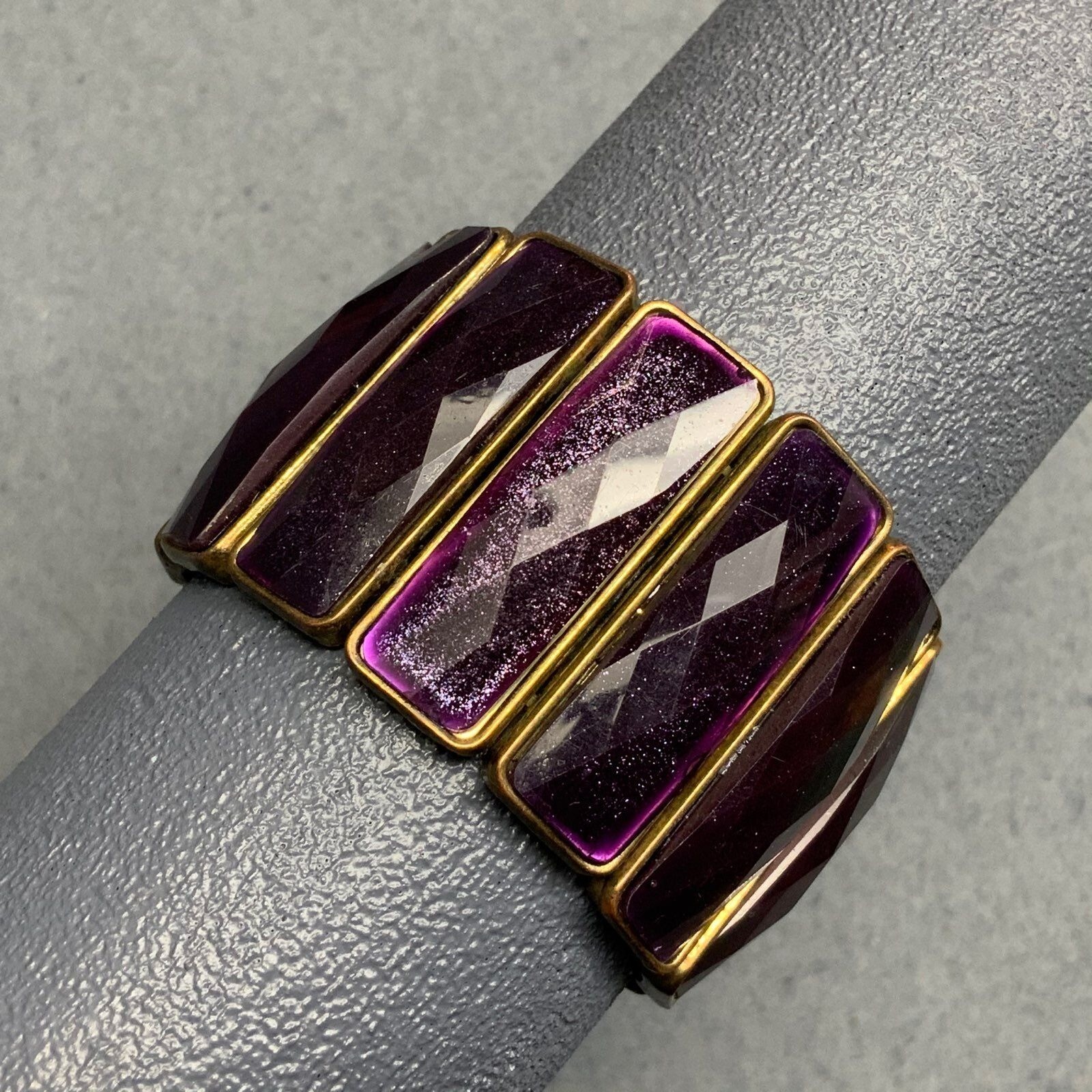 Rectangular Stretch Cuff Bracelet 7 In Faceted Pu… - image 1