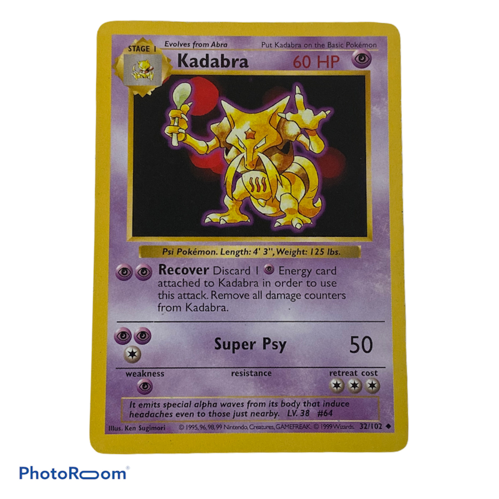 🍇 Pokemon Kadabra 32/102 BASE SET CCG GAME 1999 SHADOWLESS NEAR MINT CCG CARD