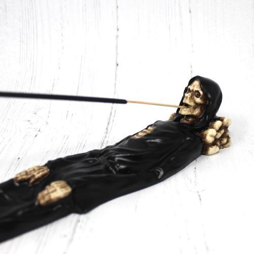 Death Grim Reaper Skeleton Skull BLACK Incense Burner Joss Stick Holder Gothic - Picture 1 of 5