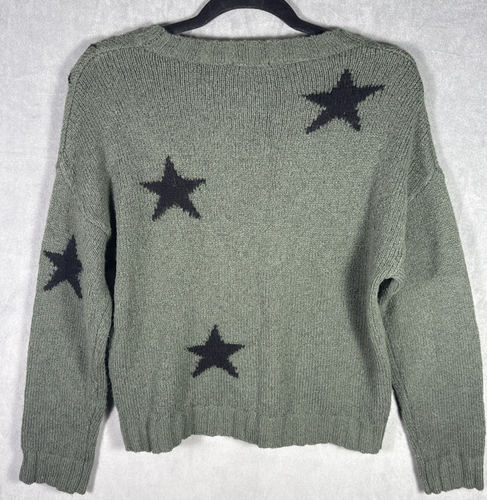 Suéter Rails Perci Verde Oliva Negro Estrellas Lana Merino Tejido XS Extra Pequeño - Imagen 2 de 7