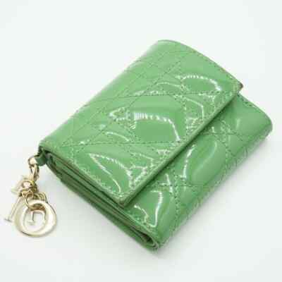 ○Christian Dior Lady Lotus Wallet Cannage Green Trifold | eBay