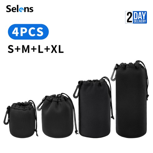 4x Camera Lens Pouch Bag Soft Neoprene Drawstring Protector Case Set Waterproof - Picture 7 of 8