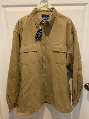 Vintage DHG Flannel Shirt Mens L Beige Button Up Heavy Shirt NWT