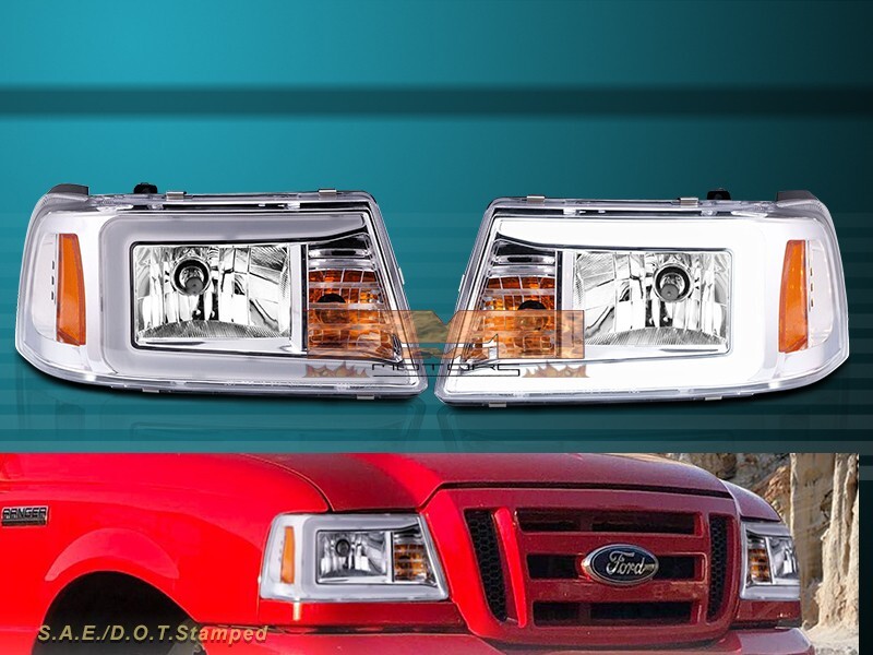 2001-2011 FORD RANGER C-BAR LED CHROME HEADLIGHTS LH + RH Corner