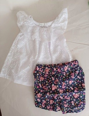 Forever Me Toddler Girls Short Set-2T-Peasant Top-Open Work Lace