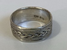 Vintage 8mm Wide Wedding Band Unique Braid Ring 925 Solid Sterling Silver Sz 6.5