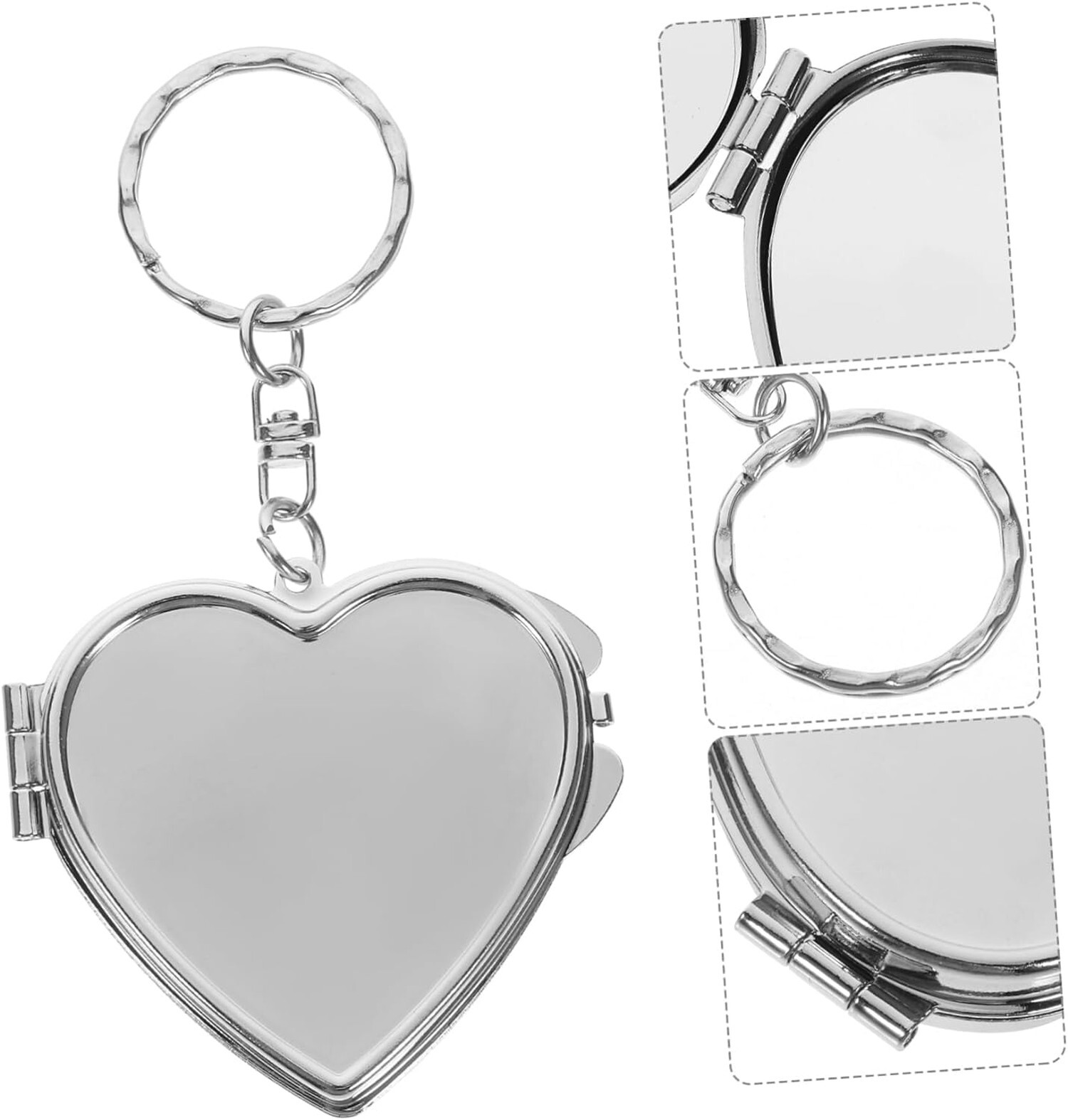 Portable Folding Mirror, 1 PCS Silver Metal Compact Keychain Travel Pocket Mi...