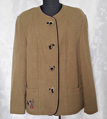 JULIUS LANG OKTOBERFEST DIRNDL EMBROIDERY BEIGE WOOL WOMENS JACKET US 14 EU 42