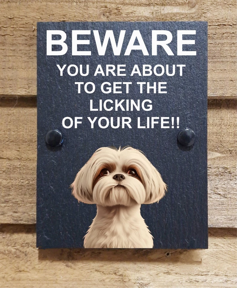 Shih Tzu Personalised Funny  Beware Of The Dog Slate Sign Plaque Pixar Style - Image 2 of 4