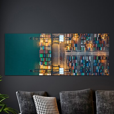 Wandbilder Glasbild Groß Kunstdruck Foto-Bild 125x50 Container Terminals Boot