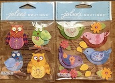 RARE Lot Of 2 Jolees Cute Colorful Stitched Owls  Birds Branches 3D Stickers