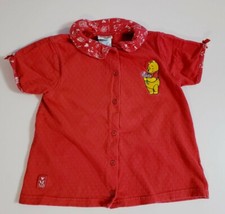 Vtg The Disney Store Kids Embroidered Winnie Pooh Red Button Down Shirt 5-6 Y