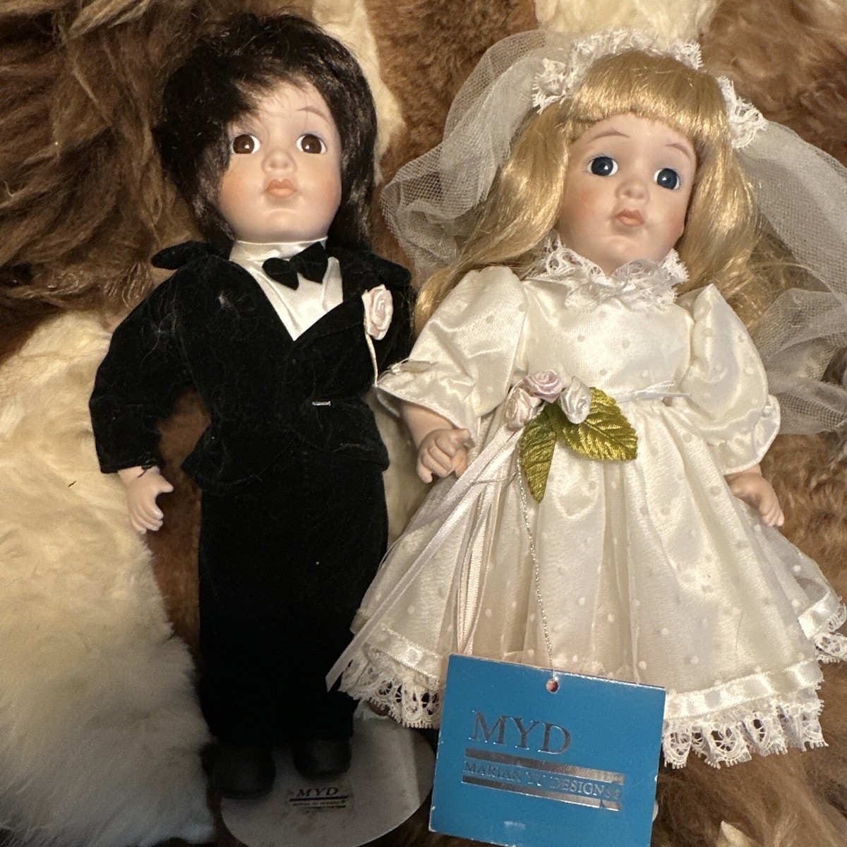 VTG MYD Marian Yu Design Porcelain Doll Set BRIDE & GROOM 10