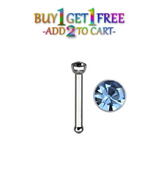 20G TANZANITE LIGHT BLUE NOSE BONE 316L Stainless Gem CZ Stud Ring Piercing 1416