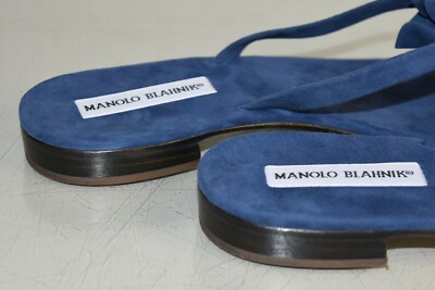 Sandales Plates Manolo Blahnik Patricia - Daim Bleu - Taille 41 - Neuves Avec Boîte