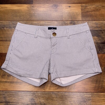 American Eagle Midi Stretch Shorts Womens 4 Gray Low Rise Striped Cuffed