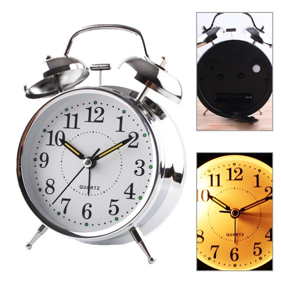 1 X para TRADICIONAL Y PARA CUERDA DURADERA Reloj Despertador Doble Campana con Cromo Foto 2 de 3