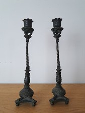 Pair of Candle Holders, Renaissance Style, Patinated Bronze, 19th Century.