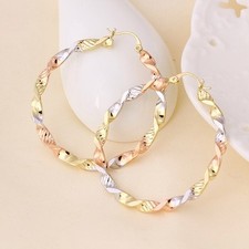 9ct 9K Yellow Rose & White GOLD Plated Ladies Large Hoop EARRINGS. 50mm UK 1214