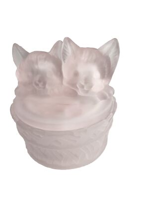 Frosted Pink Glass Kitty Heads Trinket Box Taste Seller By Sigma