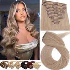 Champagne Blonde 100 Human Hair Clip in Remy Hair Extensions Full Head Seamless