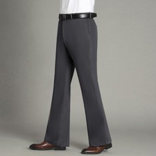 Men Formal Faux Wool Bell Bottom Pants Slim Retro 70s Flared Trousers Stretch
