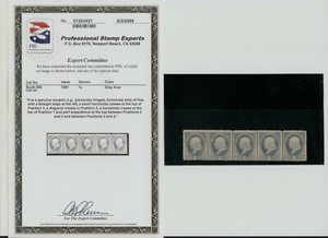 1881 US Stamp Scott 206 1 cent  5 Strip. GRAY BLUE. UNUSED. PSE "ERROR"