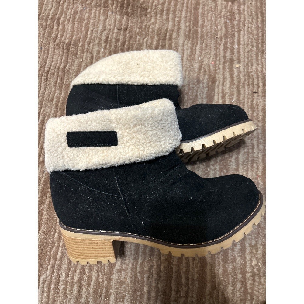 SAOLA Stivaletti neri scamosciati foderati in pelliccia sintetica suola a strappo tacco comodi 41EU 10.5US