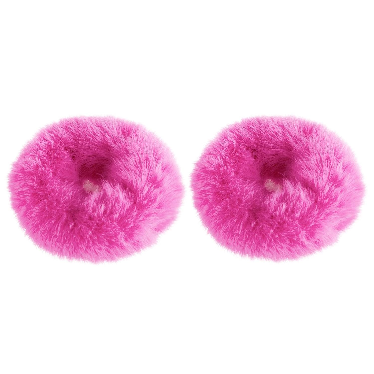 2 PCS Fuzzy Hot Pink Pom Pom Scrunchies Faux Rabbit Hair Ties