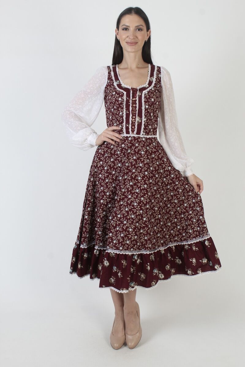 Vtg Gunne Sax Burgundy Floral Dress Corset Prairiecore 70s Vtg Gunne Sax Burgundy Floral Dress Corset Prairiecore 70s