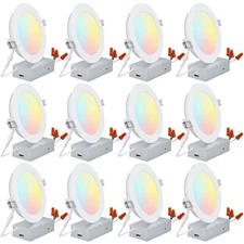 12-Pack 6 Inch LED Recessed Lighting with Junction Box, 2700K-5000K Selectable