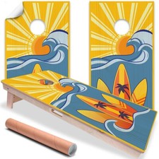 Surf The Wave Beach House Cornhole Decal for Boards Covers Sticker Cornhole Viny