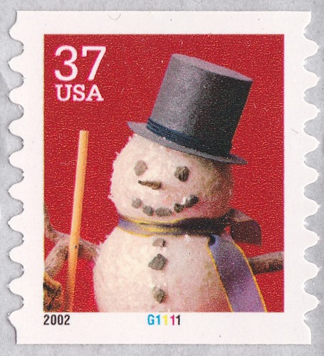3682 3680-3 37c Snowman - Plate Number Single - Linerless G1111- MNH
