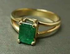 Solitaire 2CT Genuine Natural Emerald Women's Wedding Ring Solid 14k Yellow Gold
