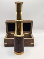 Brass Spyglass Telescope With Wooden Brass Inlay Box Nautical