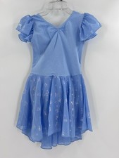 girls' blue ballet or dance dress flutter sleeves and a skirt butterfly accents