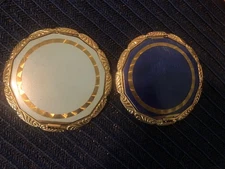 2 VINTAGE GERMAN POWDER COMPACTS GOLD TONE & ENAMEL 1940'S