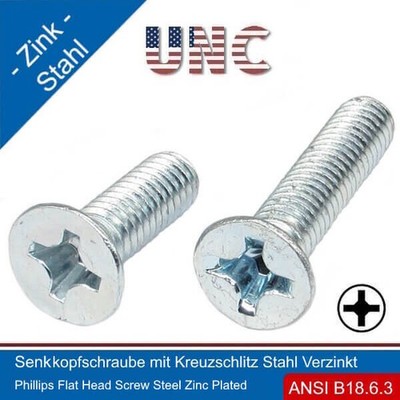 Senkkopfschraube  4-40 UNC mit Kreuzschlitz Phillips Stahl Verzinkt |