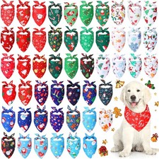 Kigeli 50 Pieces Christmas Dog Bandanas Bulk Dog Kerchief Set Bibs Triangle S...