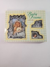 Baby Photo Frames Gift Set of 3 Brushed Silver Metal Newborn Nursery D cor Train