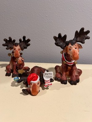  Beth Barton George Good Moose Reindeer Figurines - Set of 3 Holiday Xmas Decor