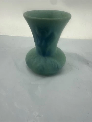 Van Briggle Pottery Turquoise Floral Tulip Vase 5” Tall