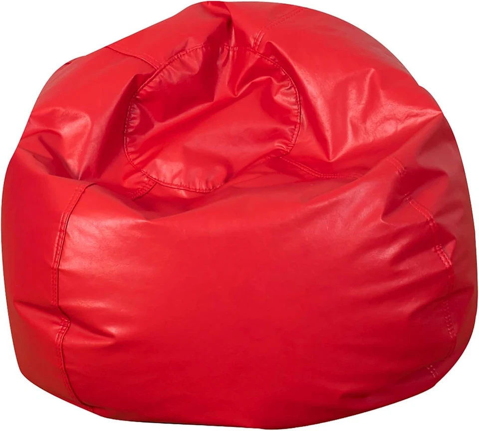 Kids Bean Bag Chair 26 Inch Round Soft Red  Leather for Playroom Seating - Image 3 of 4