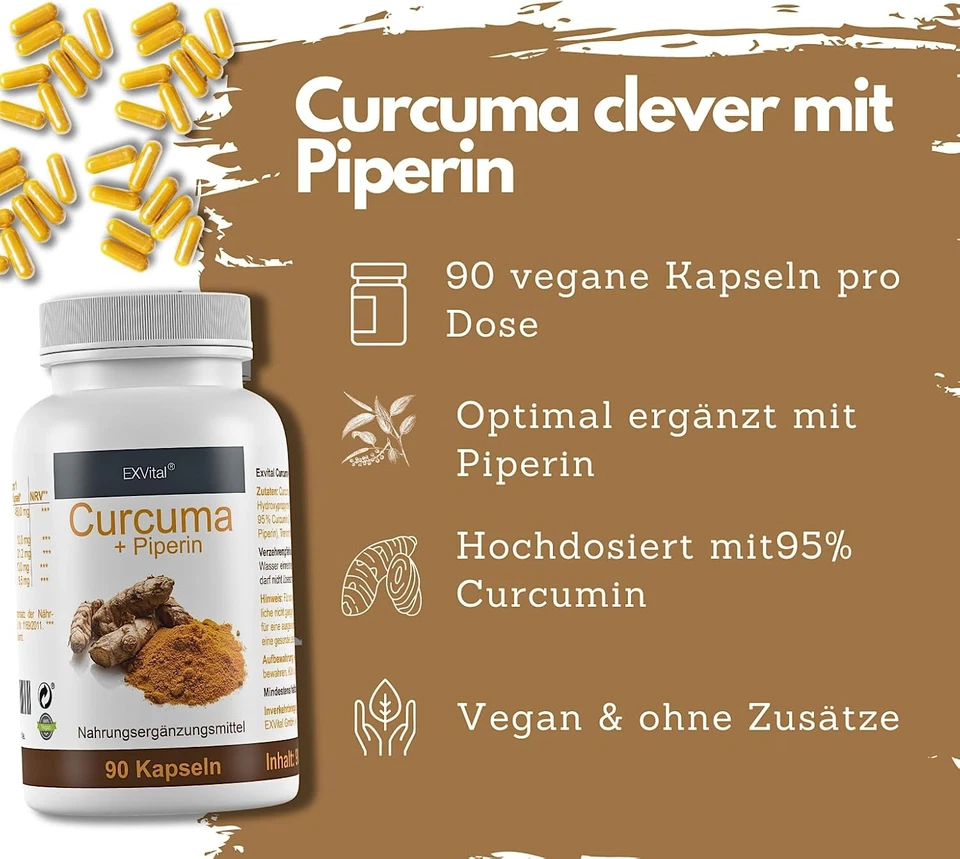 Exvital Curcuma + Bioperin ® - Curcumin hochdosiert, 1500 mg, Kurkuma, Vegi - Bild 3 von 4