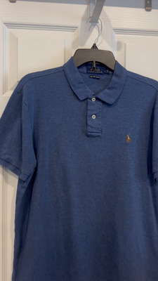 POLO RALPH LAUREN Polo Shirt Mens L Blue Pima Soft Touch Short